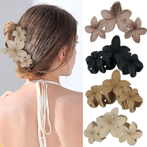 Large Flower Hair Claw Clips Nonslip Flower Claw Clips Strong Hold Hawaiian Claw Clip for Medium Thick Hair Women and Girls Hawaii Hair Accessorie (Hairclaw3Eggflower)