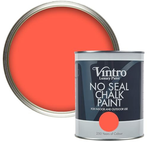 Vintro Paint | No Seal Chalk Paint | Red | Interior & Exterior Use | Furniture | Walls | Wood | Metal | 1 Litre (Coral Red - Matisse Coral)