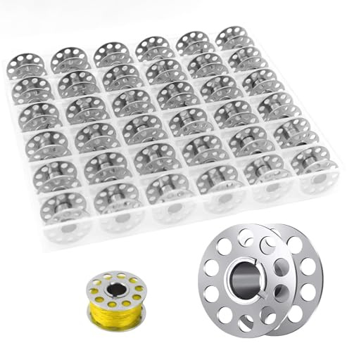 Jidyllic Bobine per macchina da cucire, 36 bobine universali in metallo, vuote, per macchine da cucire, con scatola portaoggetti per macchine da cucire domestiche