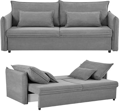 Riess Ambiente Design Schlafsofa Apartment - 200cm - grau - Cord 3-Sitzer Couch inkl. Bettkasten
