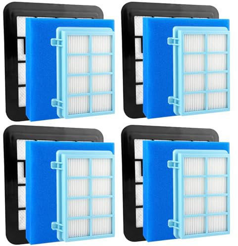 Luazvilkpsar 4 Stück Ersatzfilterset für Philips, Staubsauger Filter Kompatibel mit Philips PowerPro Compact, Active, City und Power Cyclone FC8010 FC9334 FC9550 FC9555 Bodenstaubsauger FC9331 FC9332