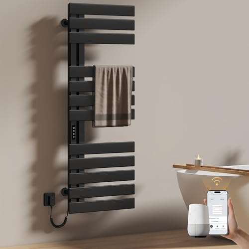 EMKE Elektrischer Badheizkörper Handtuchhalter 500 x 1300 mm, Handtuchheizkörper Elektrisch Energie Sparen, Handtuchtrockner Handtuchwärmer Elektrisch für Alexa und Google Home und APP Schwarz 440W