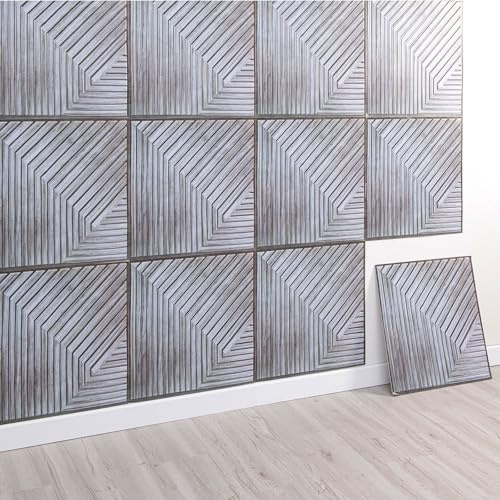 3D Wandpaneele Selbstklebend, 10 Stück Holzoptik Wandverkleidung Selbstklebend, 3D Wall Panel für Innenwanddekoration, 3D Akustikpaneele, 30x30cm (Grau)