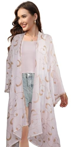 Iris Sprite damsjal wraps broderad poncho sjalar halsduk för vår höst, Vit 02, en storlek