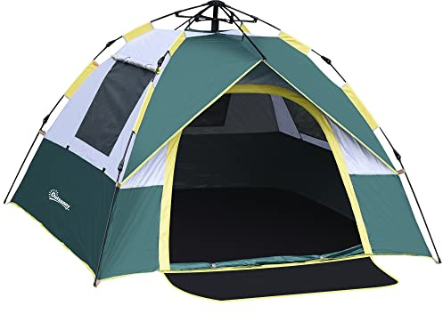 Outsunny Tente de Camping Pop up 3 Personnes avec 3 fenêtres et Porte, Sac de Transport Inclus, Fibre Verre Polyester PE, Gris Vert