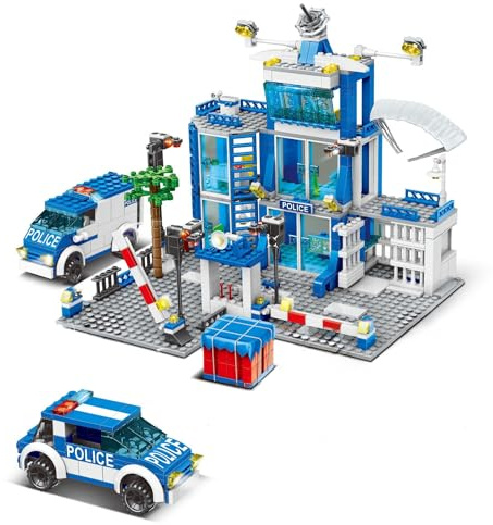 City Police Headquarters Building Blocks Kit, 760 Pcs Police Station Construction Toy with 5 Figures and 3 Vehicles, Gift Educational Toy for Boys and Girls 6-12 Years