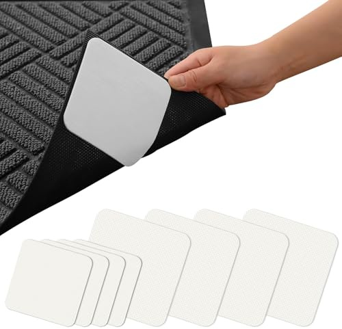 8 unidades de alfombrilla antideslizante, alfombrilla antideslizante para alfombras, agarrador de alfombras, almohadillas anti-rizado, alfombrilla reutilizable, para parqué y azulejos (blanco, 4