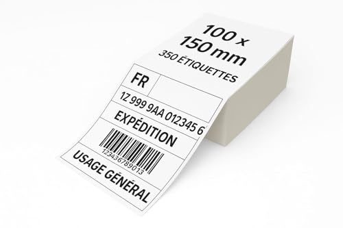 Kistayle – Étiquettes thermiques 100×150 mm (Lot de 350) – Format fan-fold (plié) – Papier autocollant – Compatibles avec la plupart des imprimantes thermiques – Étiquettes d’expédition