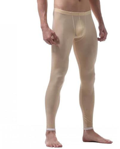 Chaoyinn Pantaloni Compressione Uomo Leggings Pantaloni Aderenti Atletici Sport in Seta Lucida Lunghi Collant Mutande Pigiama Intimo Termico Nudo L
