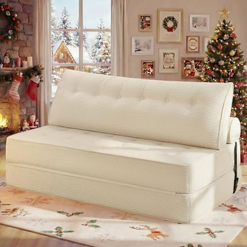 HOMMPA Sofá cama plegable convertible 3 en 1 sofá cama sillón con cojín puf sofá silla cómodo sofá cama sofá suelo salón para dormitorio salón beige 150 cm