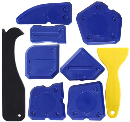 9 Pezzi Spatola per Silicone Kit, Strumenti per Calafataggio Blu, Raschietto Silicone, Applicatore di Tira, Rimozione di Sigillante per Bagno, Cucina, Finestra