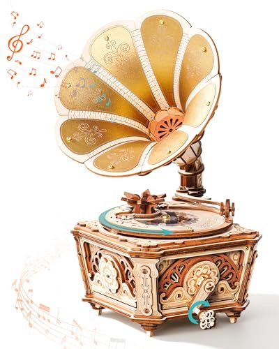 Robotime Boîte à Musique Gramophone DIY, Puzzle 3D en Bois pour Adultes, Maquette Mécanique Vintage avec Engrenages Mobiles, Plateau Rotatif, Kit Créatif Déco Bureau Cadeau, 200 Pièces