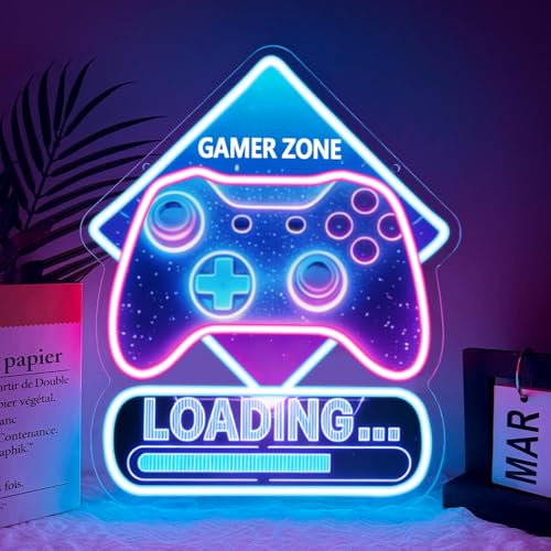 Gamer Zone - Cartel de neón para sala de juegos, iluminación LED para sala de juegos, configuración de streaming, decoración para zona de juegos, regalo para jugadores, niños, niñas