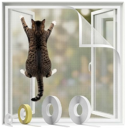 BKSAI Mosquitera Ventana para Gatos, Red Anticaída Adhesiva sin Taladrar