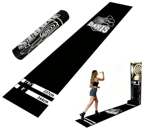 60 x 260cm Professional Darts Mat with Standard Throw Line Oche Distances, Non-Slip Rubber Backing Carpet Mat, Floor & Dart Tips Protector