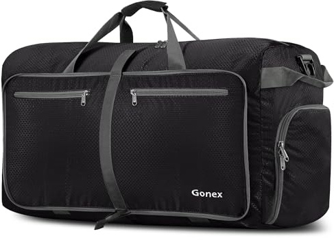 Gonex 80L Foldable Travel Duffle Bag with Shoes Compartment, Packable Lightweight Water Repellent Holdall Bag for Camping Gym Weekender Bag Black