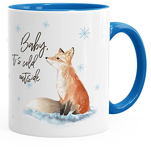 Tasse Weihnachten Baby it`s cold outside Spruch Fuchs Winter Schnee Fox Weihnachtsbecher Weihnachtstasse Autiga® blau unisize