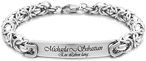 aplusashop ID Edel-Königsarmband Edelstahl mit Gravur nach Wunsch Partnerarmbänder mit Box (Mit Gravur Paar (2 Stück))