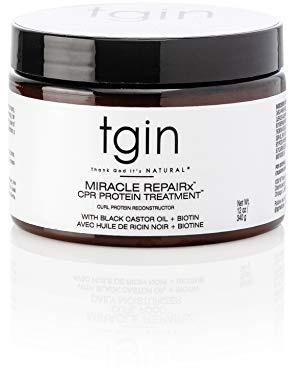 tgin Miracle RepaiRx Curl Protein Reconstructor for Curly, Coily, and Wavy Hair, with Biotin and Black Castor Oil, Nourishes and Restores Damaged, Color-Treated Hair, 12 oz