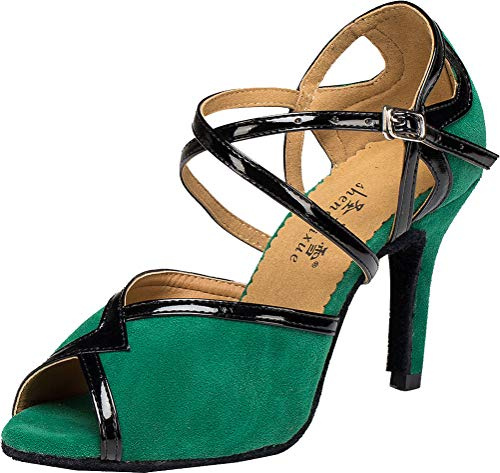 Femmes Latin Square Moderne Salle de bal Tango Cha-cha PeepToe Custom Talon professionnel - Vert - Vert, 40.5 EU