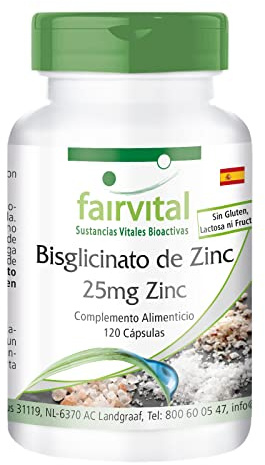 Fairvital | Zinc Supplement - 25mg zinc from zinc bisglycinate - Vegan - 120 Capsules