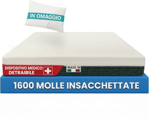 Francegaglia® Materasso Healthy Relax 1600 Molle Insacchettate & Memory con Fascia 3D Traspirante + Cuscino in Fiocco di Memory - Altezza 25cm - Dispositivo Medico Detraibile 80x190