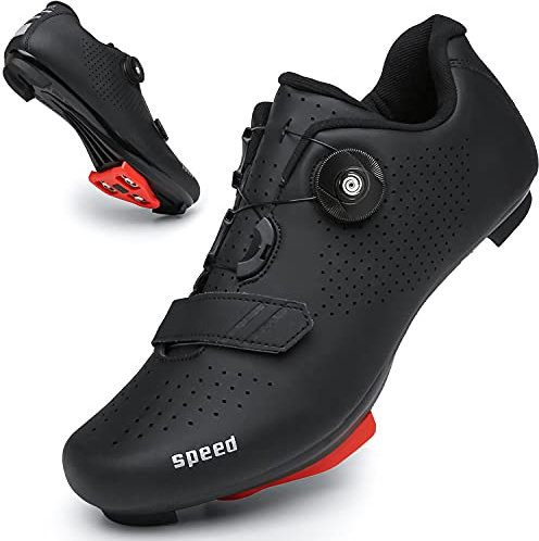 Cykelskor för män kvinnor självlysande vägcykling ridskor pelotonskor andningsbara skor kompatibla SPD Look Delta inomhus cykelskor, - Black216 - 46 EU