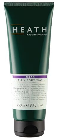 Heath Hair and Body Wash For Men 250ml Relax, Wash With Frankincense Elemi and Cedarwood Essential Oils To Restore, Calm Mind and Body, Gift For Him, Travel Size, Vegan Friendly and Cruelty Free