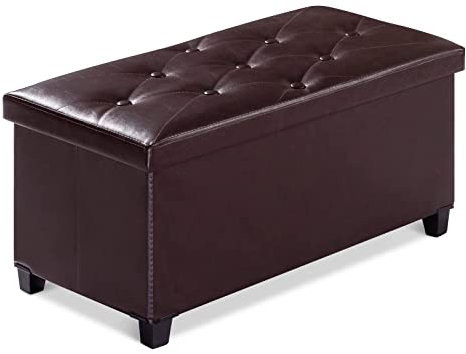 BRIAN & DANY Sitzbank mit Stauraum, Faltbar Sitztruhe Sitzhocker mit Deckel, Sitzcube Fußablage, Braun, 76 x 38 x 40 cm