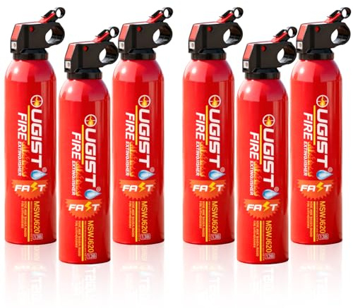 Ougist Small Portable Fire Extinguisher for Home and Kitchen, 21oz Each, 6-Pack, Water-Based Fire Extinguishers for Quick Emergency Response, Prevent Re-Ignition, Ideal for Vehicle and Camping, MSJ620
