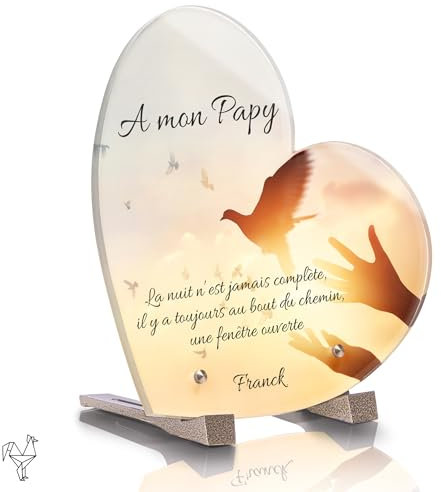 Plaque Funéraire Personnalisable Coeur - Plaque Funéraire Personnalisée - Motif Colombe - sans Inter funéraire - Résistance Intempéries et Traitée Anti UV (Colombe Mains, 21x21 cm (Petit))