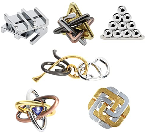 Knobelspiele Metall Puzzle Set, Joyeee Zaubertrick Spielzeug Denkaufgabe IQ Geist Test Lernspielzeug für Party Mitgebsel Erwachsene Teenager und Kinder Herausforderung, Grundschwierigkeit, 6 Stück - D
