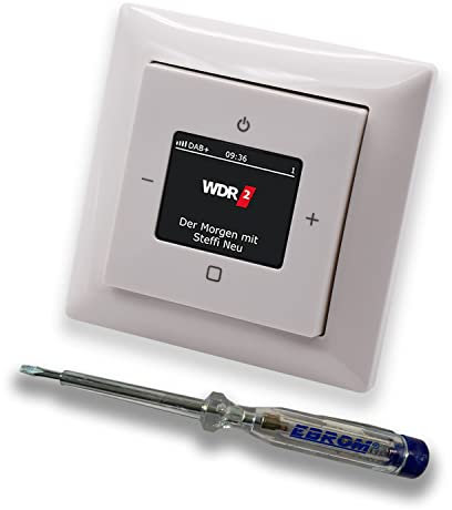 Busch Jäger DAB+ (DAB PLUS) Unterputz Radio (8215U-101) Balance SI alpinweiß, Komplett-Set 8215 U – 101, Rahmen und Radioabdeckung inkl. EBROM Phasenprüfer zur Montage des Geräts