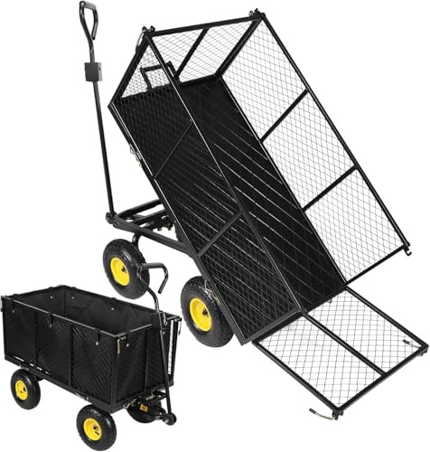 campMax Oversized Garden Carts Wagon, 800 Lbs Capacity Heavy Duty Pullable Gardening Cart Flatbed with Wheels and Removable Sides with Cart Liner, Black