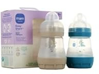 MAM – Lot de 2 biberons Easy Start Anti-Colique 0+ mois débit lent (2 x 160 ml) Océan + Nature – Biberon bébé pour réduire les coliques et l'inconfort de bébé, compatible avec l'allaitement