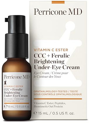 Perricone MD Vitamin C Ester CCC+ Ferulic Brightening Under-Eye Cream, 0.5 fl. oz. - Brightening Eye Cream with 3 Forms of Vitamin C & Ferulic Acid – Reduces Dark Circles – Ophthalmologist-Tested