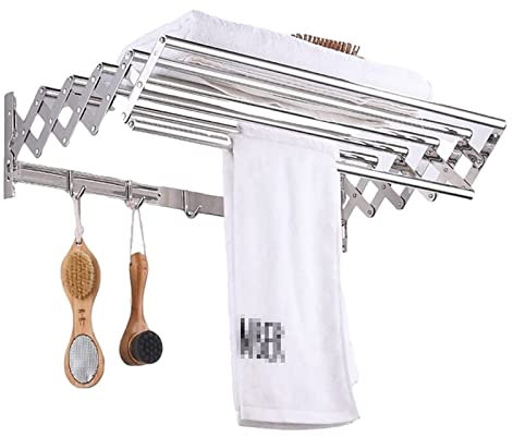 Porte-serviettes mural extensible avec accordéon pour buanderie/tour de salle de bain - Porte-serviettes pliable