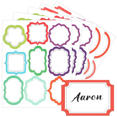 HOIIOH Colorful Name Tag Labels 180 Large Stickers 75x55mm, 18 Colors Adhesive Name Tags Sticky Labels for Clothes Office Daycare School Presents Kitchen Food Bottles Folders and Birthday Parties