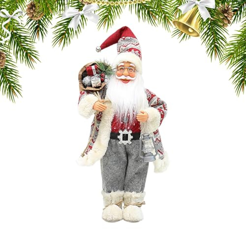 Figurine de Père Noël de collection - Ornement de Père Noël 18 pouces Sac à dos pour décoration de Père Noël debout avec bottes de neige, figurine de Père Noël de Noël, figurine D