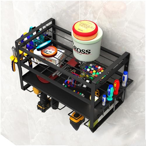 Organizador de herramientas eléctricas de 4 niveles, estante de taladro resistente montado en la pared, capacidad para 4 herramientas de taladro eléctrico, estante de almacenamiento inalámbrico con