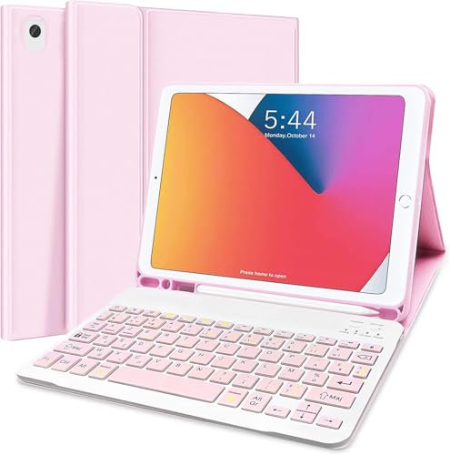 Lupxiu Funda con Teclado para iPad 10.2” 9ª Gen 2021/8ª Gen 2020/7ª Gen 2019 con Ranura de Lápiz, Español Ñ con Pencil Inalámbrico Desmontable Teclado(QWERTY) y Magnético Carcasa Delgada