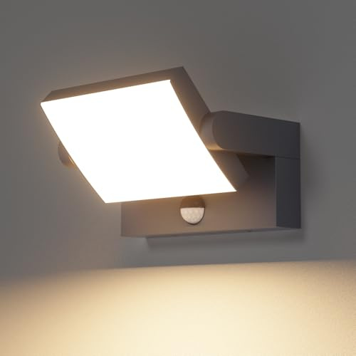 Klighten 35W Außenwandleuchte Außenlampe mit Bewegungsmelder, IP65 Schwenkbar Wandlampe Aussen/Innen, Aussenleuchte für Garten Terrasse Eingang, Anthrazit, 2500 Lumen, Warmweiß 3000K