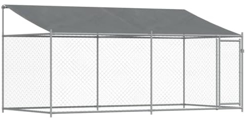 Chenil Extérieur avec Toit pour Chien, Chenil d'Extérieur Enclos Cage pour Chien Métal avec Toit et Porte Gris 4x2x2 m Acier galvanisé