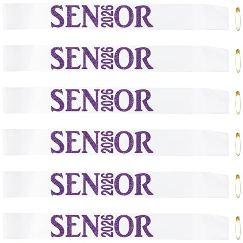 Senior Sash 2026 Purple,White Senior Cheer Sashes Class of 2026 Graduation Celebration Class Competition Sash Party Supplies 6 Pack white purple