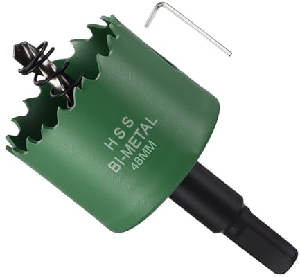 METALLIXITY Sierra Perforadora Bimetálica 48mm, M42 HSS Sierra Taladro con Llave Hexagonal, Punta Guía y Resorte para Taladrar, Chapa Metálica, Placas de Plástico y Tableros de PVC, Verde