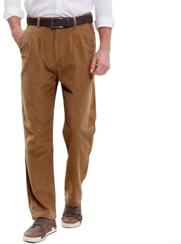 Pantalones casuales de pana para hombre, pierna recta, con pliegues dobles, ajuste holgado, adecuados para el uso diario (M caramelo)