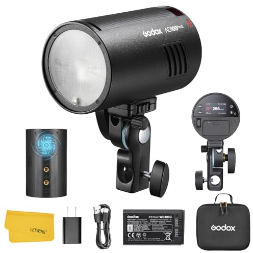 Godox AD100 Pro II AD100ProII Pocket Flash Strobe, 100Ws 2.4G TTL Strobe Light HSS 1/8000s, One-Touch Sync with X3/X3Pro, 2850mAh Li-ion Battery, 490 Full Power Flashes, 10 Brightness Levels