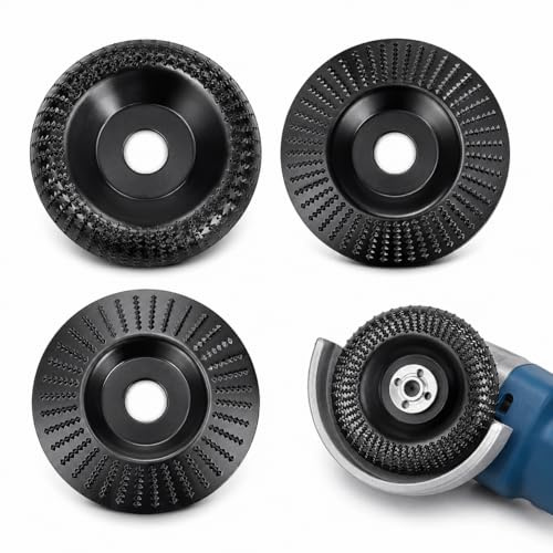Uppsättning av 3 träslipskivor 125 mm för vinkelslip frässkiva för trä, träfräs för snidning, slipning och polering, rivskivor av höghållfast kolstål för exakt formning