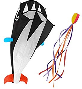 IMAGE Frameless 3D Dolphin Parafoil Kite, 82.67in Soft Beach Kite,Black