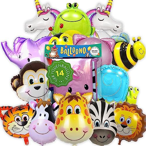 Balloono 14 Pezzi de Palloncini Animali - Addobbi Feste di Ragazzi e Ragazze - Palloncini Elio Galleggianti, Disegni Colorati - Facili da Gonfiare
